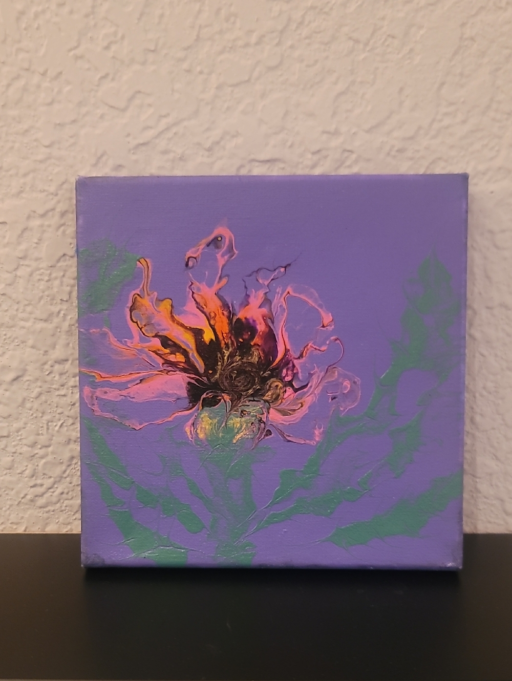 Abstract Floral Acrylic Canvas - Purple Background with Pink & Orange Bloom